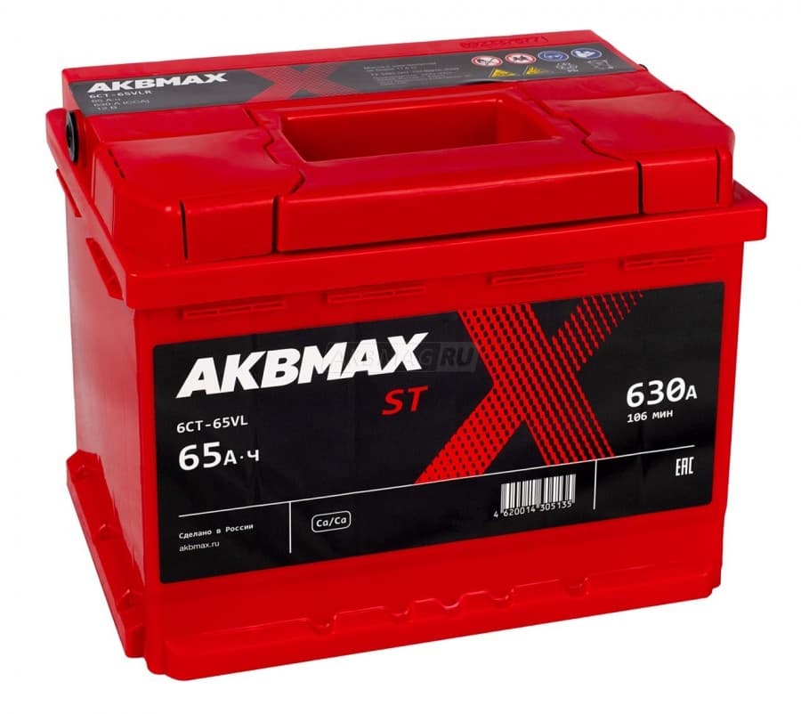 Аккумулятор автомобильный AKBMAX ST 65L 630 А прям. пол. 65 Ач (6СТ65VL)