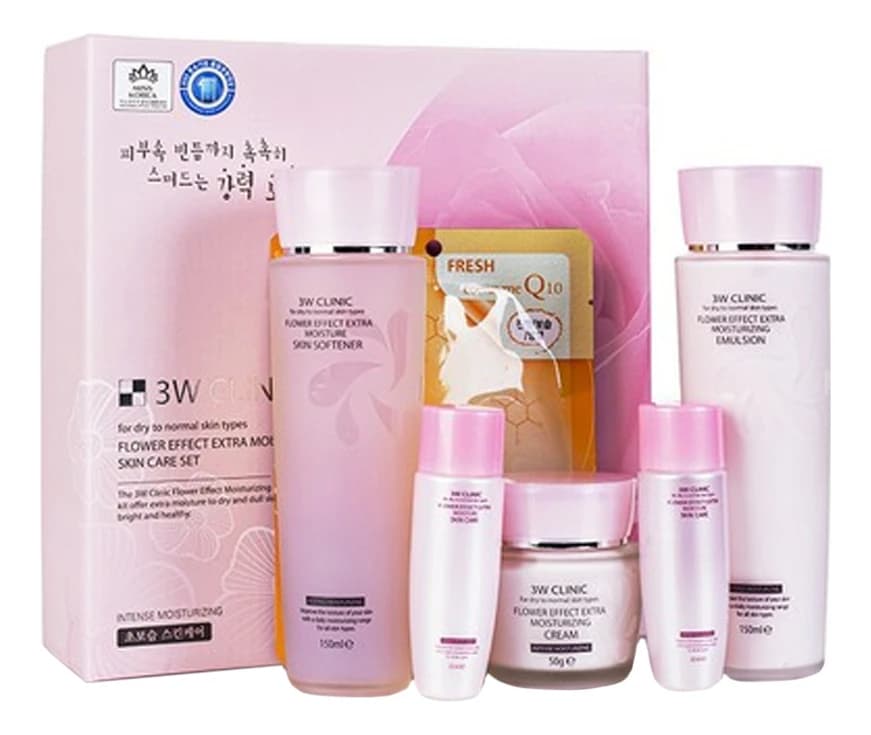 3W CLINIC Набор для лица Flower Effect Extra Moisturizing 3 (тонер 150/ + эмульсия 150/30мл + крем 50г + тканевая маска 23г)