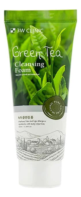 3W CLINIC Пенка для умывания с экстрактом зеленого чая Green Tea Cleansing Foam (натуральная)