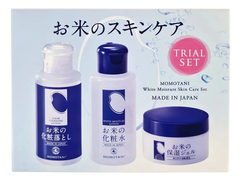 MOMOTANI Набор для лица Rice Moisture (лосьон д/снятия макияжа + увлажняющий лосьон 58мл + крем 30г)
