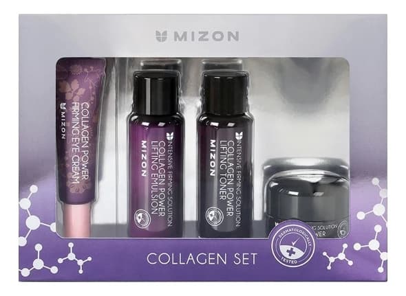 Mizon Набор для лица с коллагеном Collagen Miniature (тонер Power Lifting Toner + эмульсия Power Lifting Emulsion 40мл + крем Collagen 100 9,3мл + крем Power Lifting Cream 10мл)