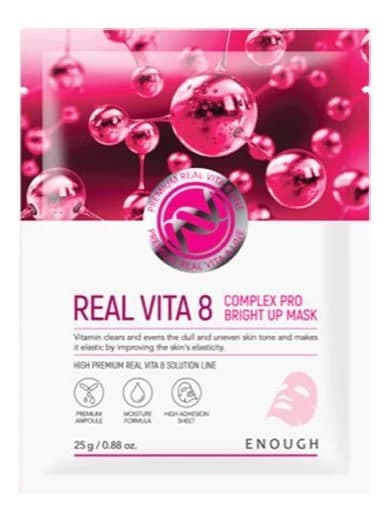 Enough Тканевая маска для сияния кожи лица с витаминами Real Vita 8 Complex Pro Bright Up Mask