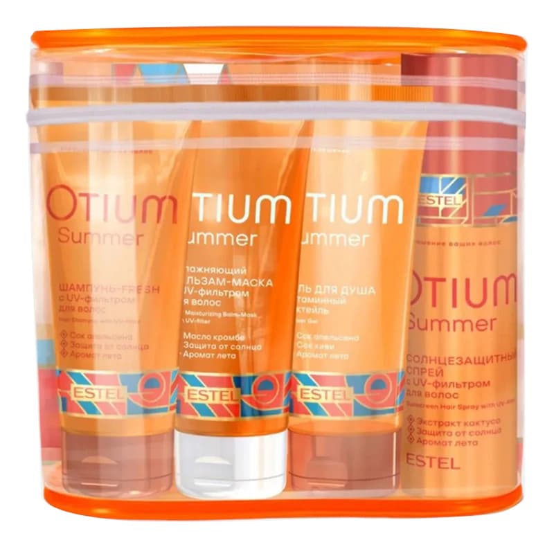 ESTEL Набор Otium Summer 4* (шампунь-Fresh д/волос + бальзам-маска д/волос + солнцезащитный спрей д/волос + гель д/душа Витаминный коктейль + косметичка)