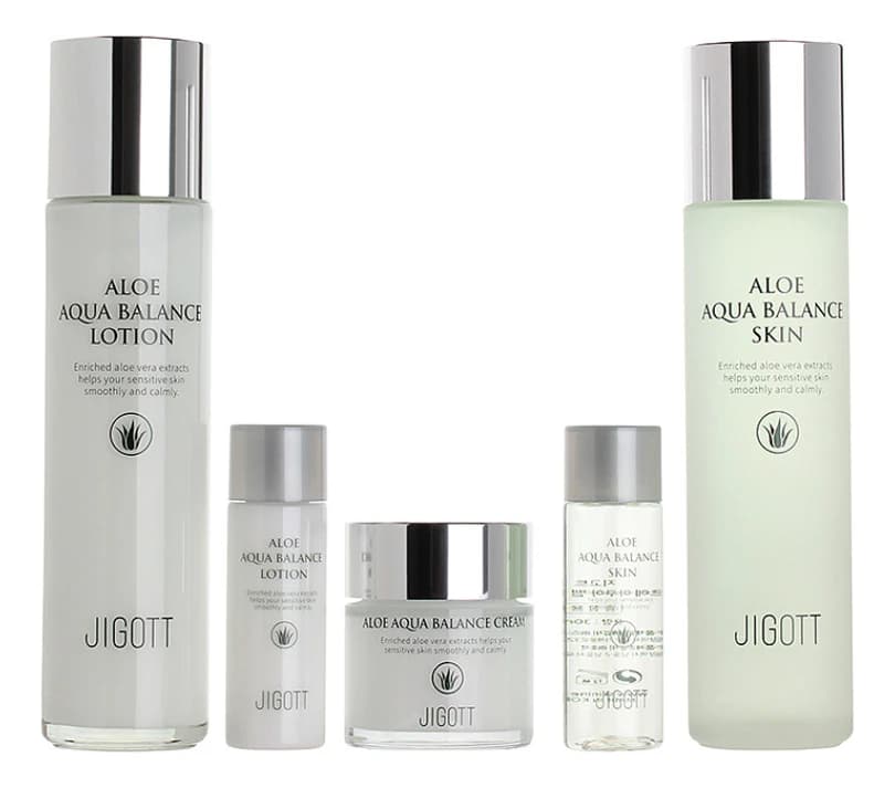 Jigott Набор для лица с экстрактом алоэ вера Aloe Aqua Balance Skin Care 3 (тонер 150/ + лосьон 150/30мл + крем 50мл)