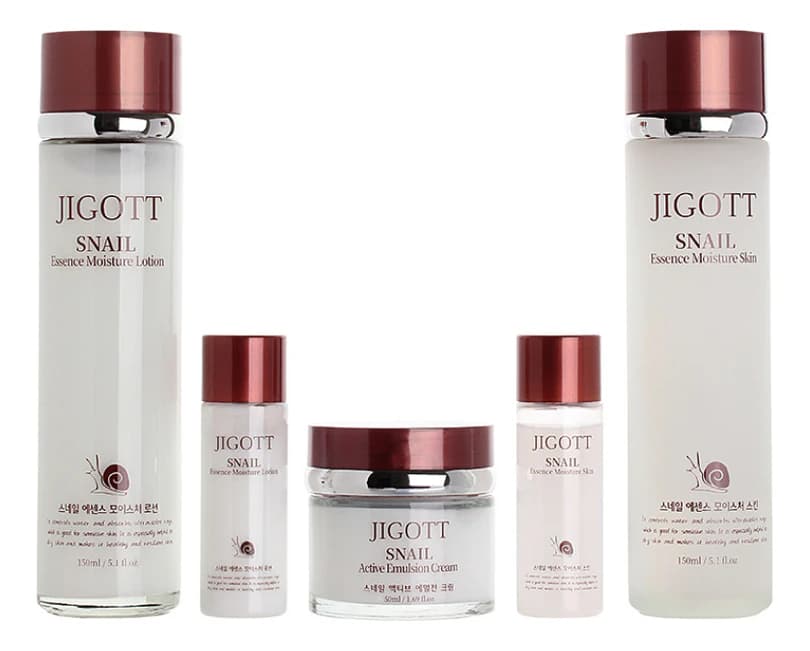 Jigott Набор для лица с муцином улитки Snail Moisture Skin Care 3 (тонер-эссенция 150/ + лосьон 150/30мл + крем-эмульсия 50мл