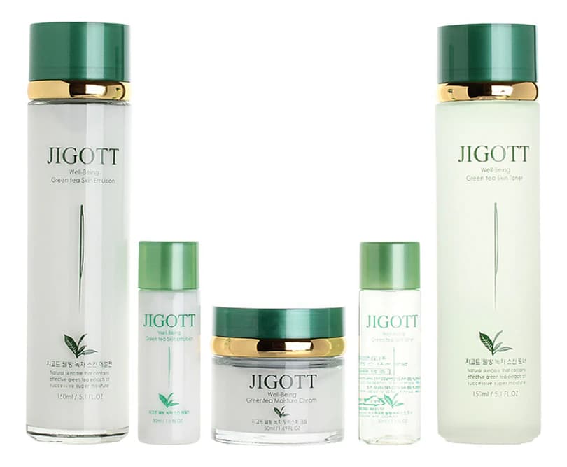 Jigott Набор для лица с экстрактом зеленого чая Well-Being Greentea Skin Care 3 (тонер 150/ + эмульсия 150/30мл + крем 50мл)