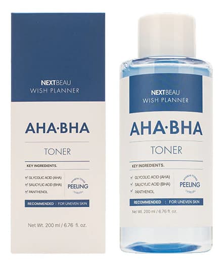 Nextbeau Отшелушивающий пилинг-тонер для лица с кислотами Wish Planner AHA BHA Peeling Toner