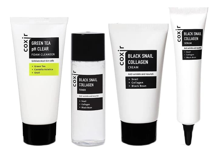 Coxir Набор для лица с коллагеном и муцином черной улитки Black Snail Collagen (тонер + пенка 30мл + сыворотка 15мл + крем 20мл