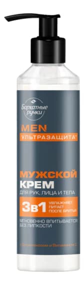 Бархатные ручки Мужской крем для лица, рук и тела с Д пантенолом и витамином С Ультразащита Men