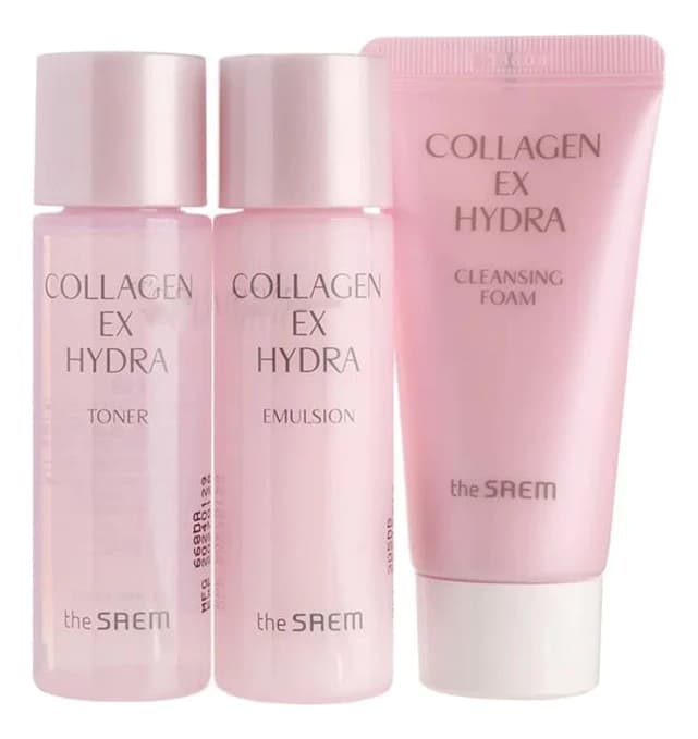 The Saem Набор для лица с коллагеном Collagen EX Hydra Travel (пенка + тонер 31мл + эмульсия 31мл + косметичка)