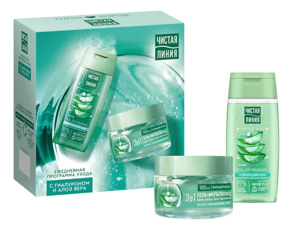 Чистая линия Набор для лица Nature Plus 2* (гель-мультиуход с гиалуроном и ниацинамидом + гель д/умывания глубокого действия