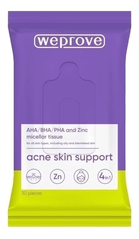 Weprove Мицеллярные салфетки с кислотами и цинком AHA/BHA/PHA And Zinc