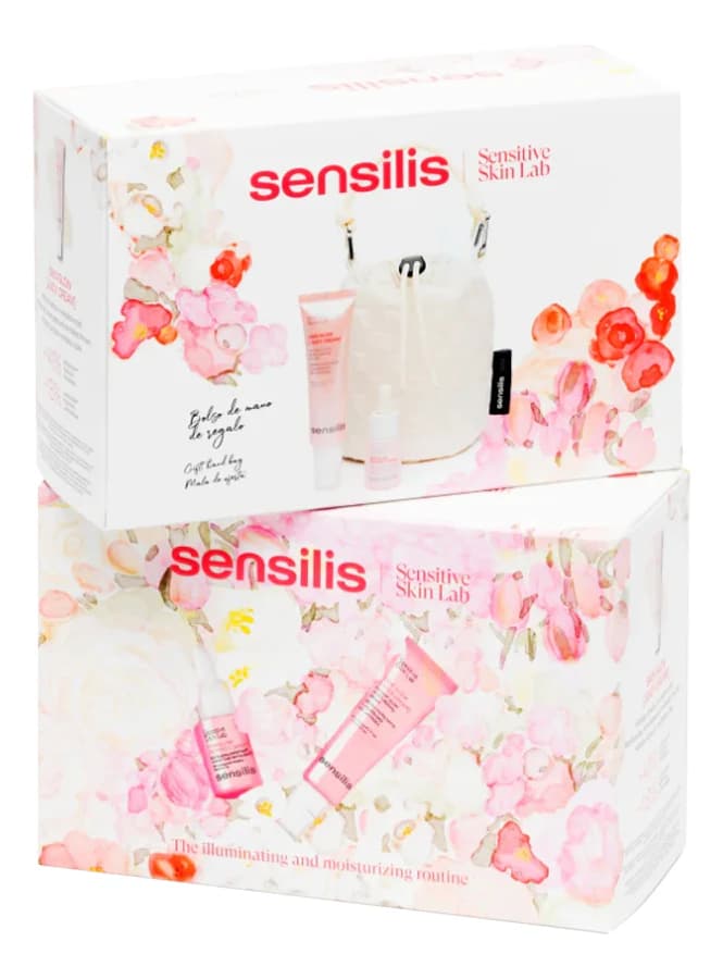 Sensilis Набор для сияния кожи лица (крем Skin Glow Juicy Cream + сыворотка Skin Glow Beyond C Serum 15мл + сумка-косметичка