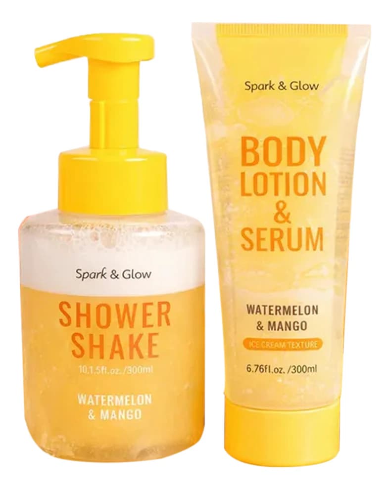 Spark & Glow Набор для тела Watermelon & Mango (гель для душа Shower Shake + лосьон для тела Body Lotion & Serum 200мл)