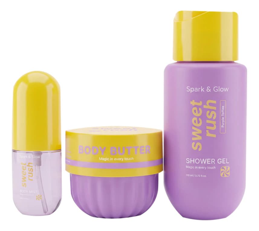 Spark & Glow Набор для тела Body Travel Set Purple Toffee (баттер для тела + гель для душа 110мл + мист для тела и волос 35мл)