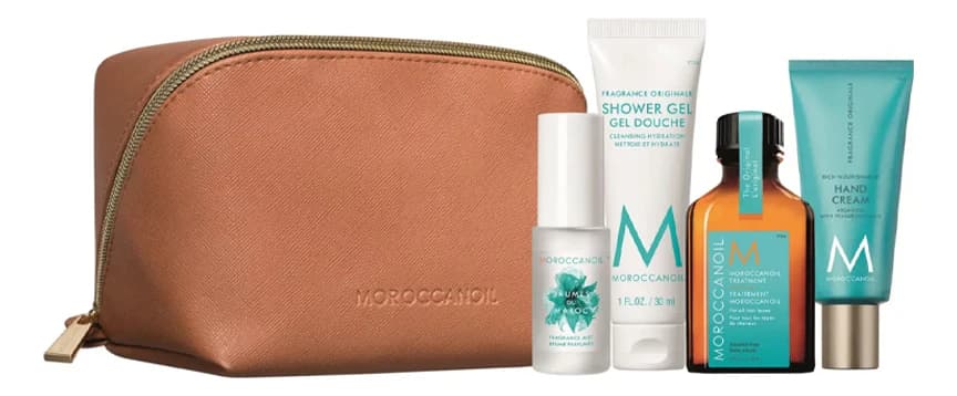 Moroccanoil Набор для тела и волос Body Travel (масло 25мл + мист 30мл + гель для душа 30мл + крем 40мл + косметичка