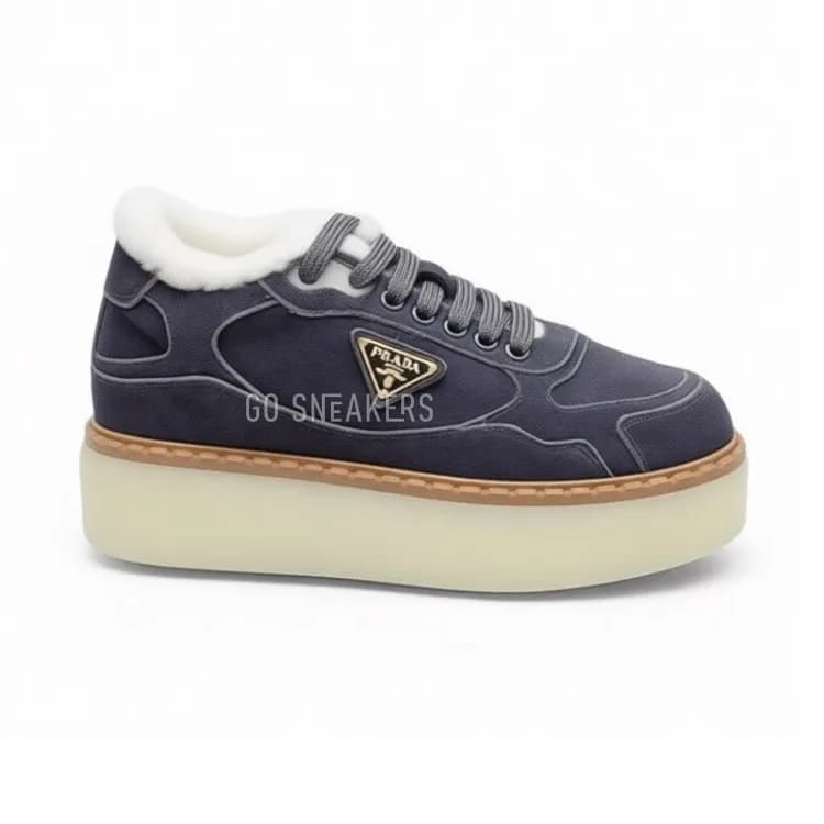 Женские зимние кроссовки на платформе Prada Platform Suede Winter Dark Grey