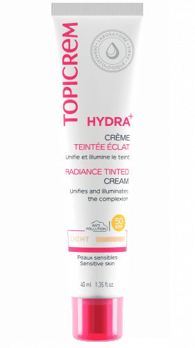 Topicrem Увлажнение лица/Hydra+ Тональный крем с эффектом сияния SPF50 оттенок легкий для сухой и чувствительной кожи