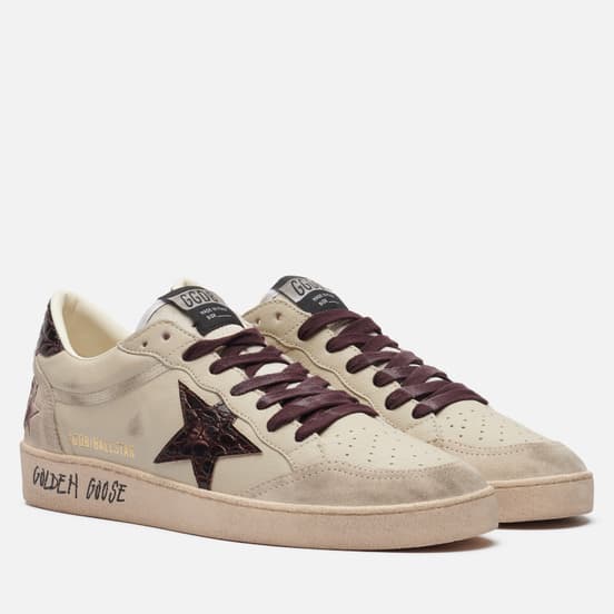 Мужские кроссовки Golden Goose Ball Star Printed Leather Star Cream/Grey/Beige/Burgundy
