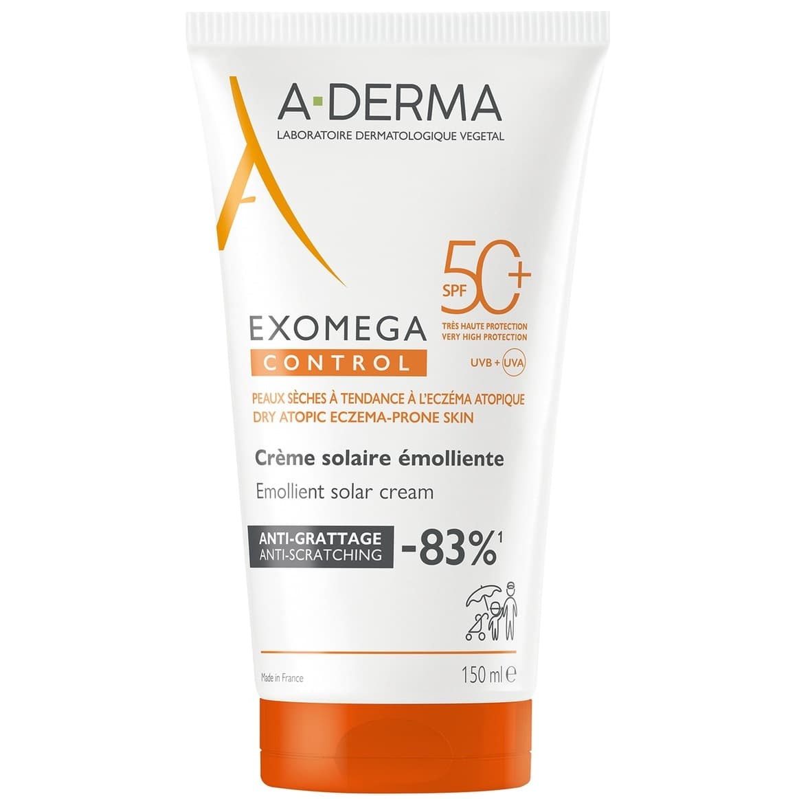 Адерма Смягчающий солнцезащитный крем-эмолент для лица и тела SPF50+ 6 мес+, (A-Derma, Exomega Control