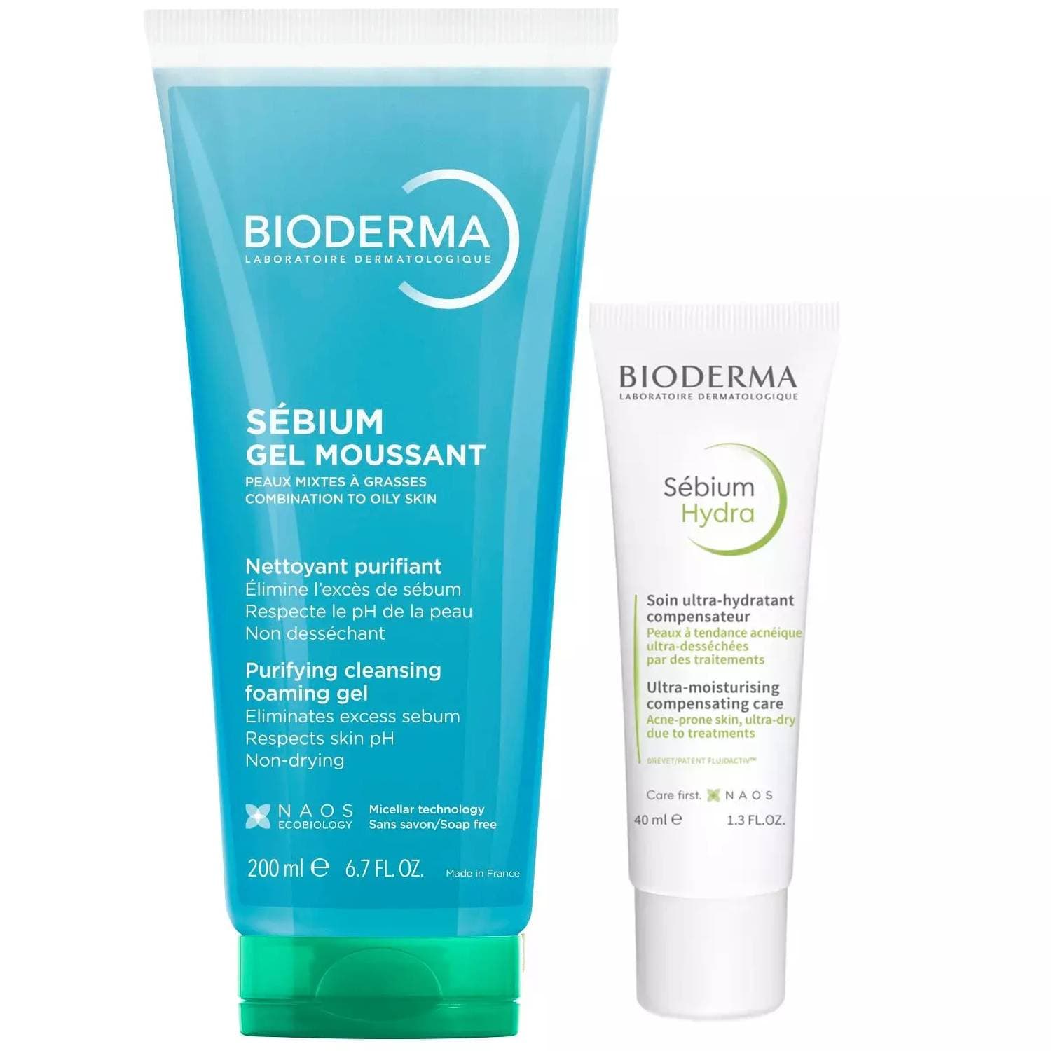 Биодерма Набор: крем Hydra + очищающий гель без помпы, 200 мл (Bioderma, Sebium