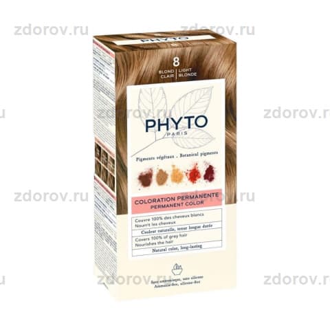 Фито (Phyto) набор крем-краска д/окрашивания волос тон 8 светлый блонд+прояв. молоч+маска