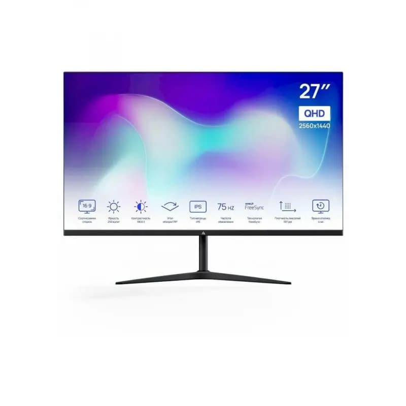 Монитор ABR 27 MC27HQ-i1, 2560x1440, IPS, 75Hz, HDMI+DP+USB+3.5mm, регулировка высоты, черный