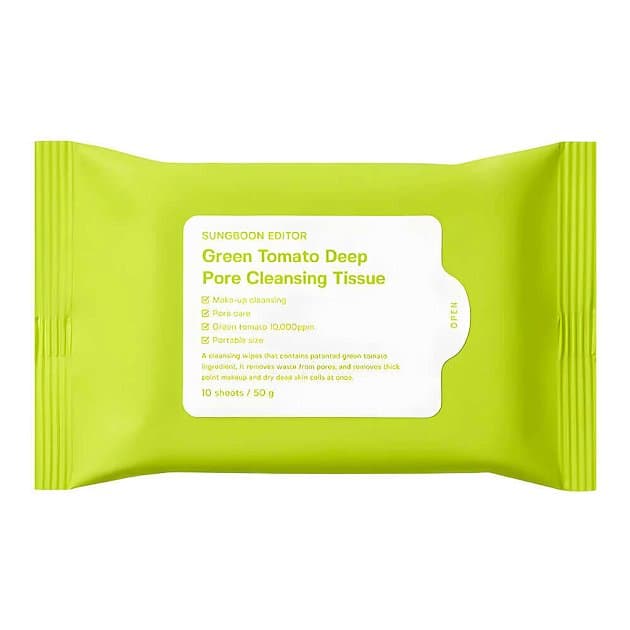 Очищающие салфетки для лица Sungboon Editor Green Tomato Deep Pore Cleansing Tissue