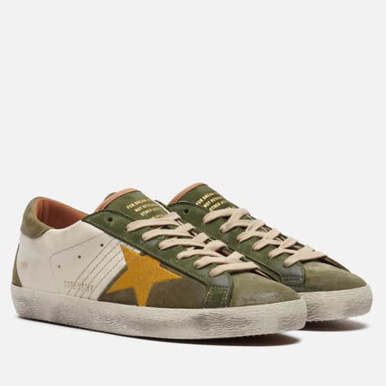 Мужские кроссовки Golden Goose Super-Star With Stitches Embroidery Star Olive Green/Cream/Ocher